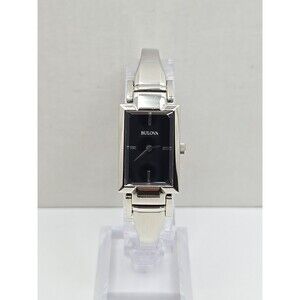 Bulova 96L138 Womens Black Dial Rectangle Stainless Bangle Watch New Battery